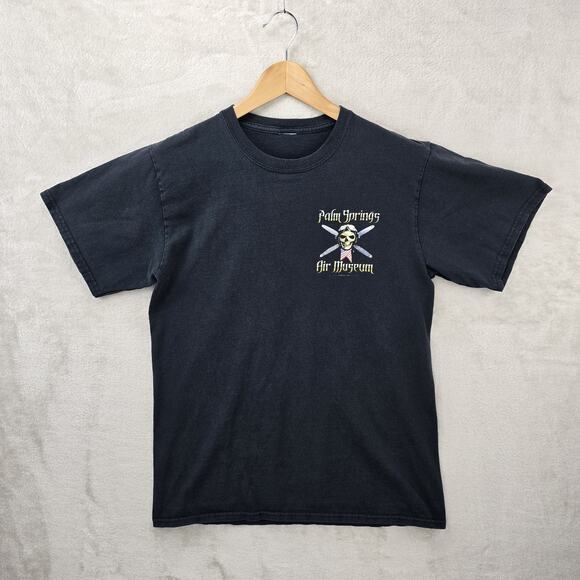 Palm Springs Air Museum Shirt Mens Medium Black Vintage Skull Grunge - Picture 3 of 8